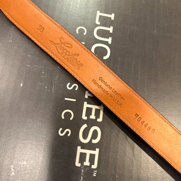New Lucchese Classic Genuine Pirarucu Men's Belt Size 38, 1.25 inch wide - Picture 3 of 5